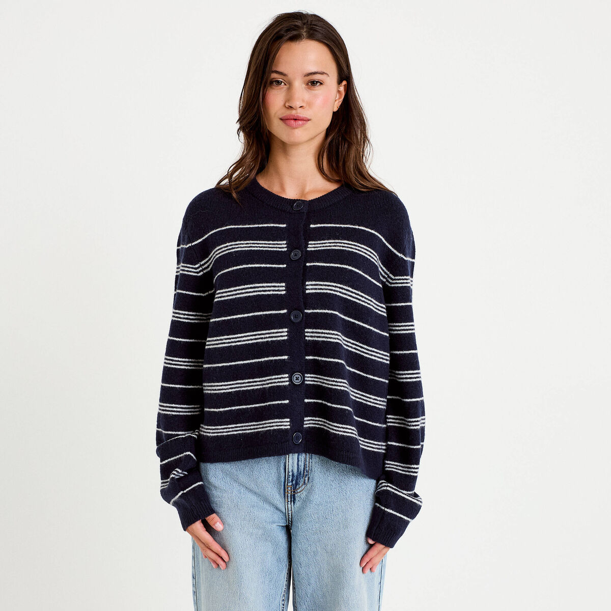 Gilet manches longues bleu marine femme