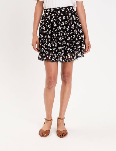 Jupe courte &eacute;vas&eacute;e en voile doubl&eacute;e noir femme