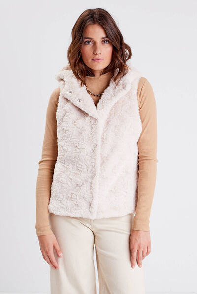 Veste droite à capuche ecru femme