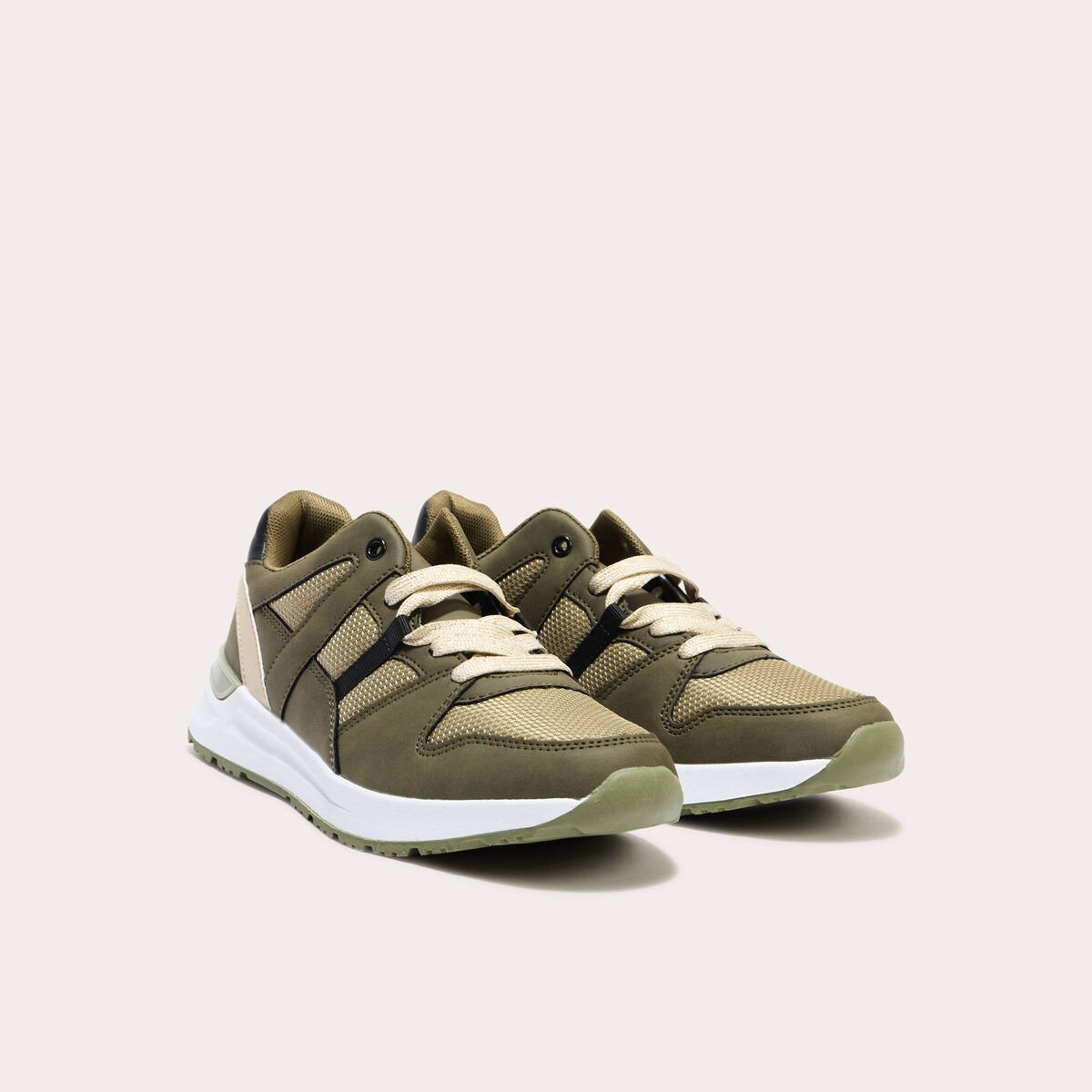 Baskets running à lacets vert kaki femme