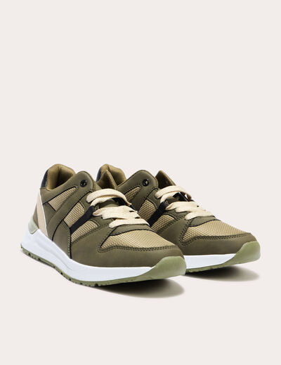 Baskets running à lacets vert kaki femme