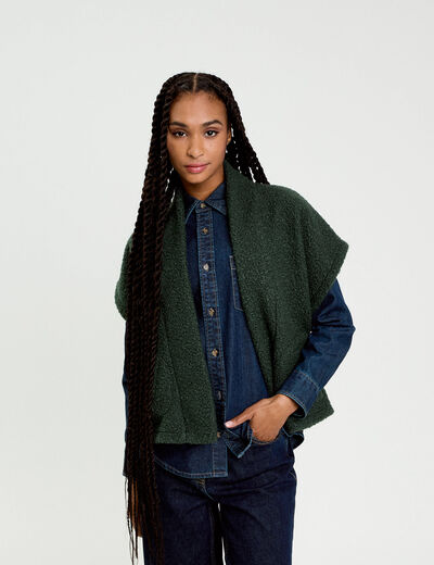Gilet oversize cropped manches courtes vert fonc&eacute; femme