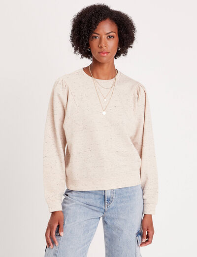 Sweat col rond manches longues ecru femme