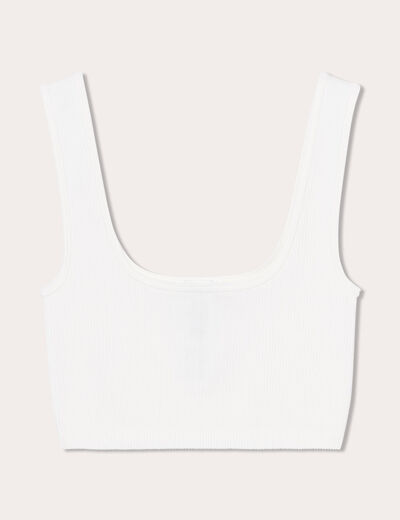 Débardeur cropped côtelé ecru femme