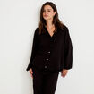 Blouse droite col v manches longues noir femme