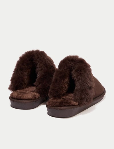 Chaussons fausse fourrure marron fonc&eacute; femme