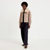 Veste droite cropped col tailleur taupe femme