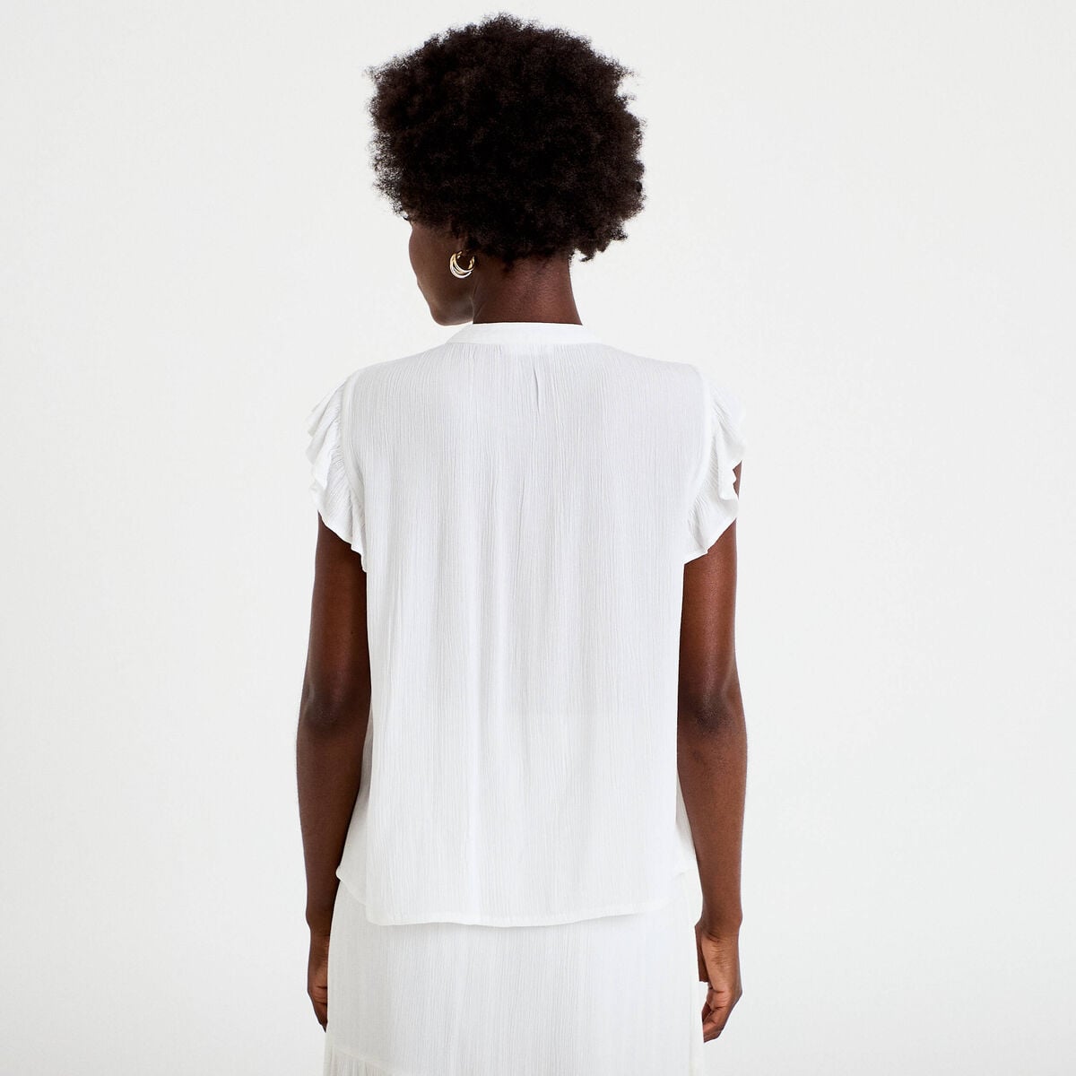 Top ample sans manches col carr&eacute; blanc femme
