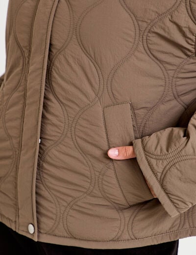 Veste droite &agrave; capuche manches longues taupe femme