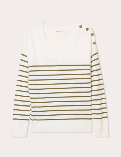 Pull manches longues col en V vert olive femme