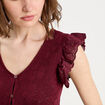 T-shirt manches volants prune femme