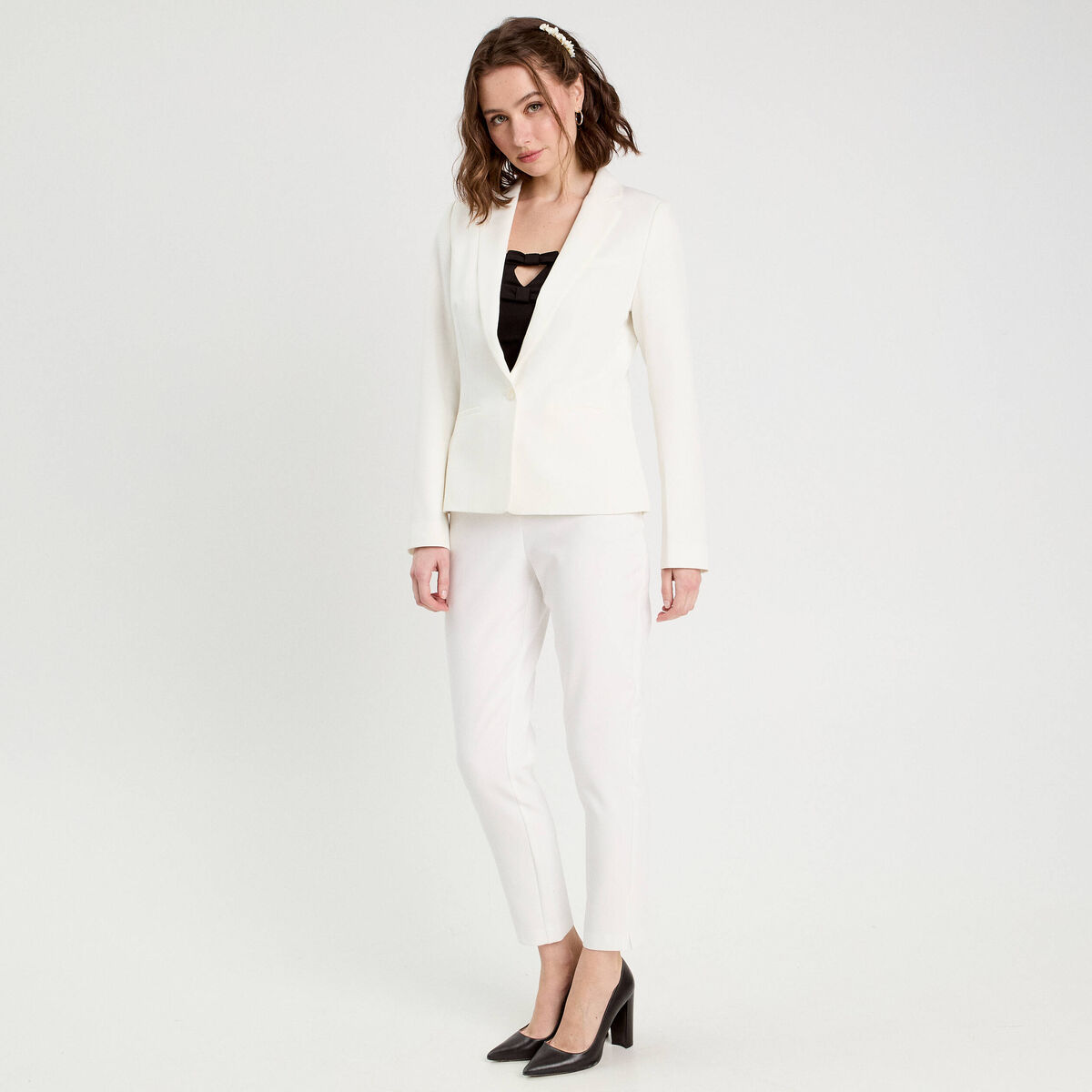 Veste blazer droite ecru femme