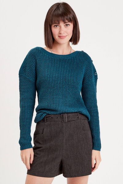 Pull manches longues bleu pétrole femme