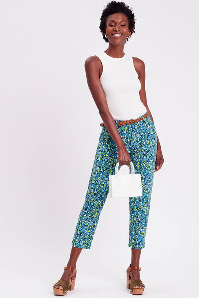 Pantalon chino slim 7/8ème bleu femme