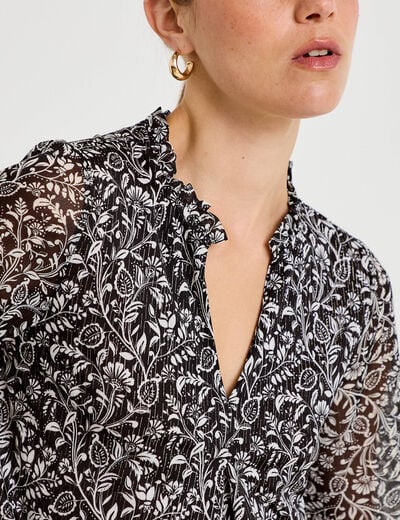 Blouse col v manches 3/4 noir femme