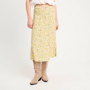 Jupe midi droite boutonnée blanc femme