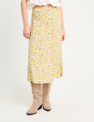 Jupe midi droite boutonnée blanc femme