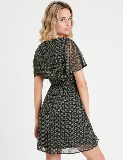 Robe évasée manches courtes noir femme