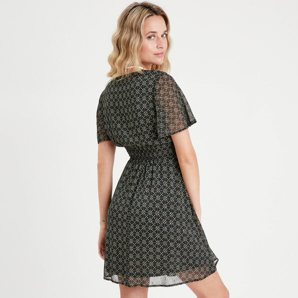 Robe évasée manches courtes noir femme