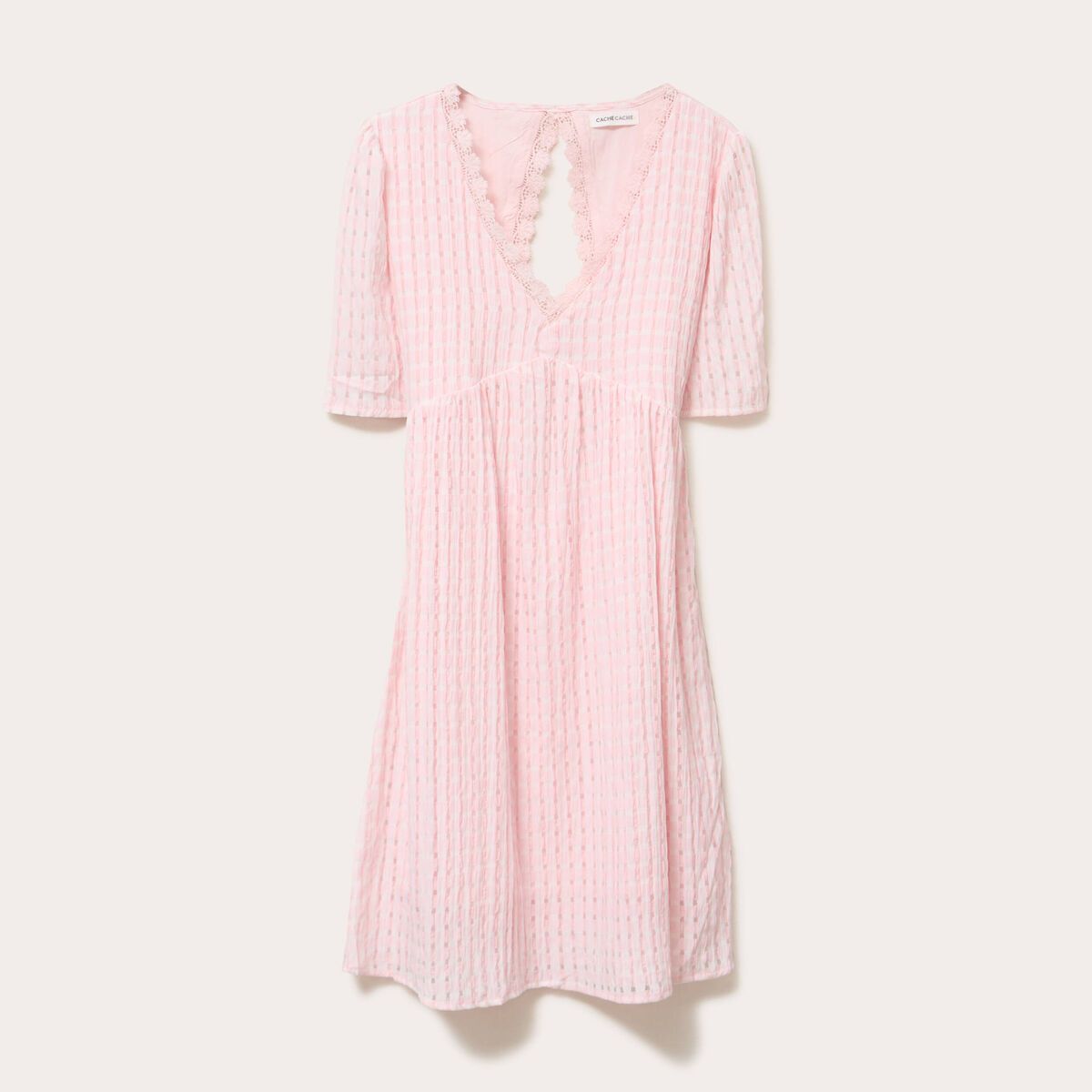 Robe évasée col V doublure viscose rose femme