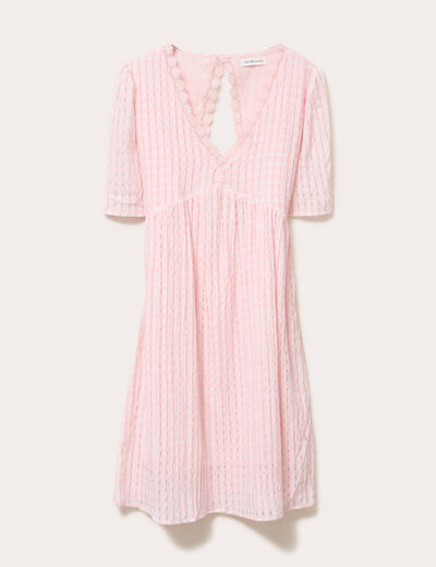Robe évasée col V doublure viscose rose femme