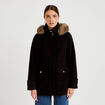 Manteau mi-long &agrave; capuche noir femme