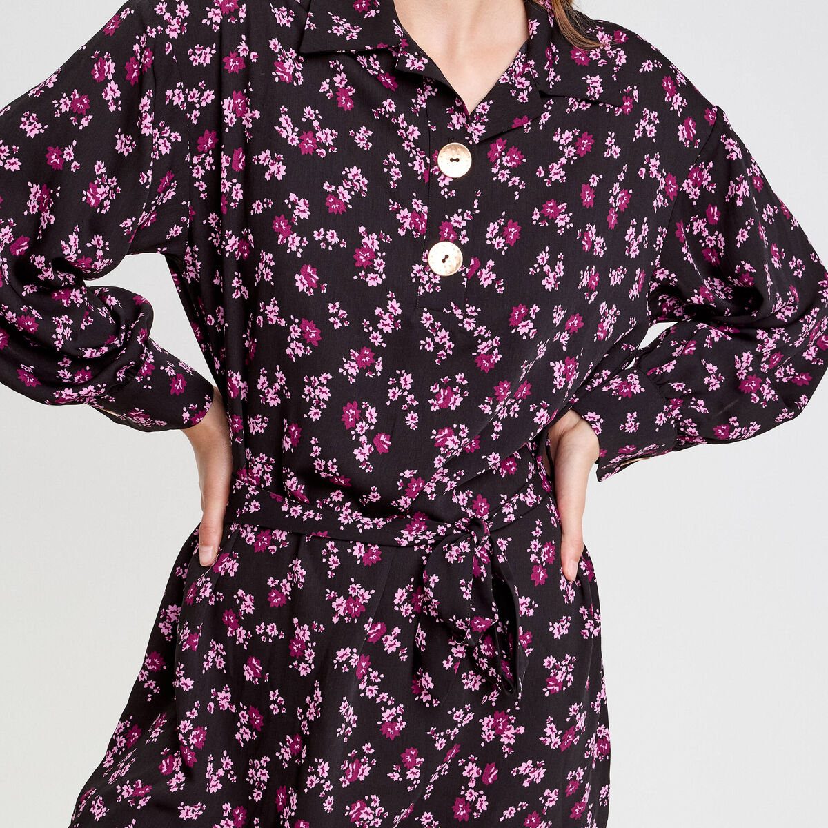Robe courte droite col chemise noir femme
