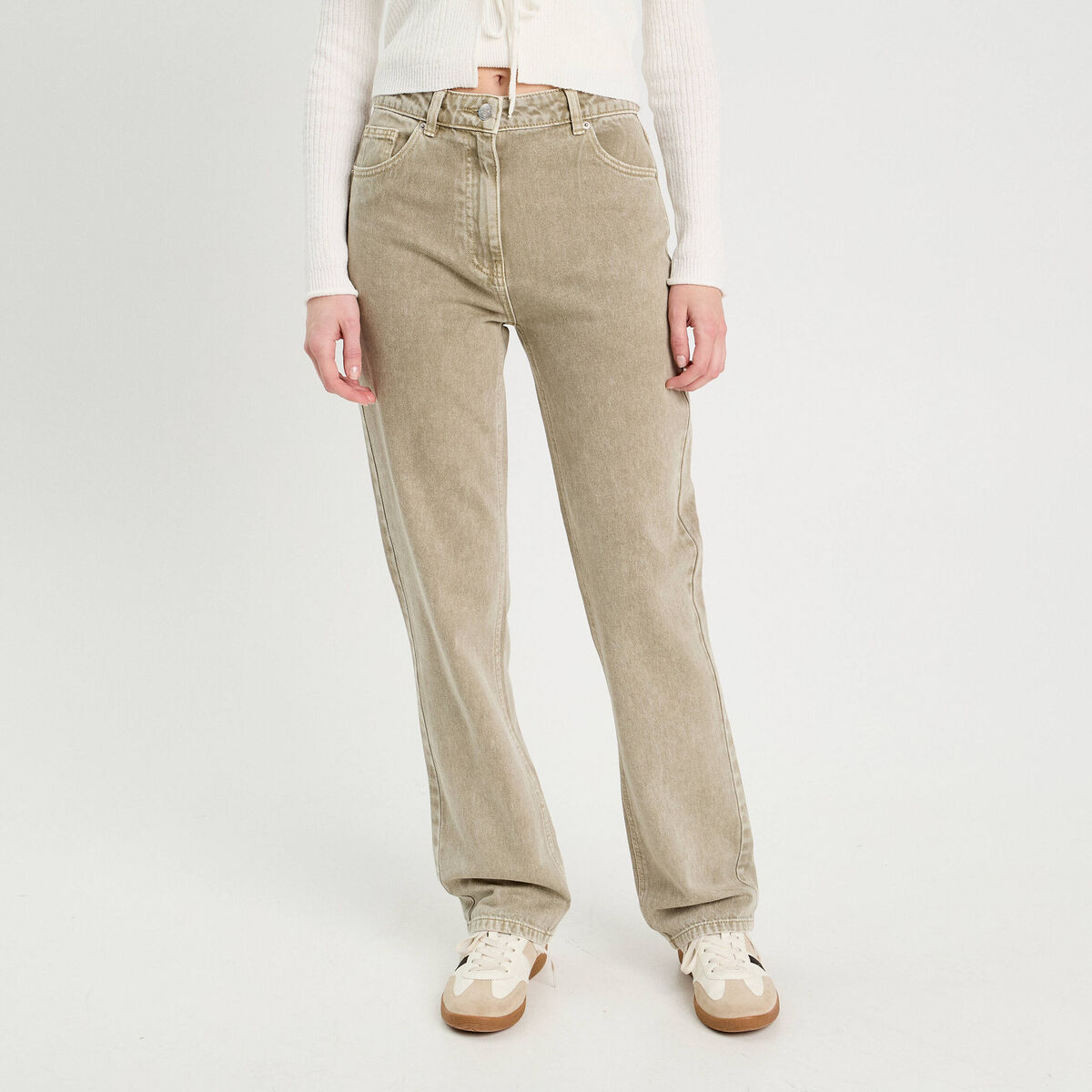 Jeans regular 5 poches vert pastel femme