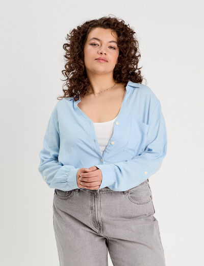 Chemise manches longues contenant du lin bleu pastel femme