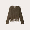 Pull ajouré avec franges vert kaki femme