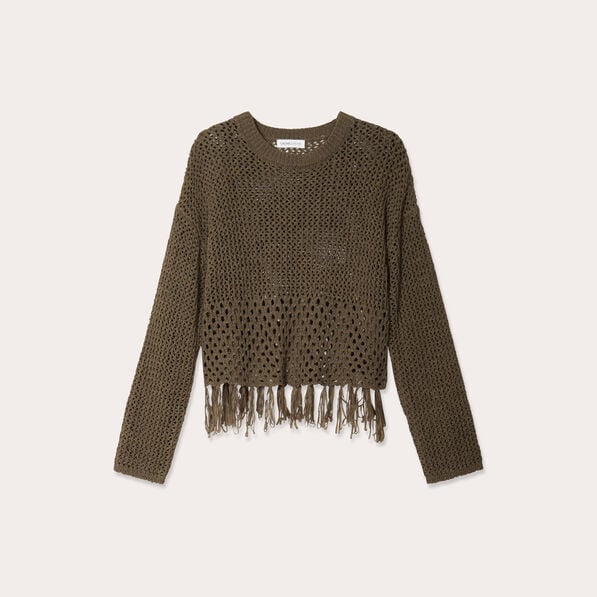 pull ajoure avec franges vert kaki femme Pull ajouré avec franges vert kaki femme