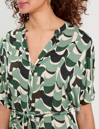 Robe chemise évasée fluide vert femme