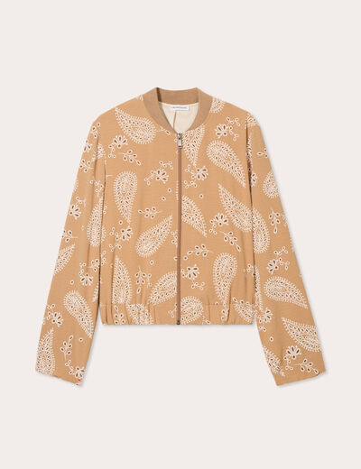 Veste col teddy zippée camel femme