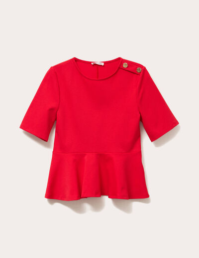 Top cintré col rond manches longues rouge fluo femme