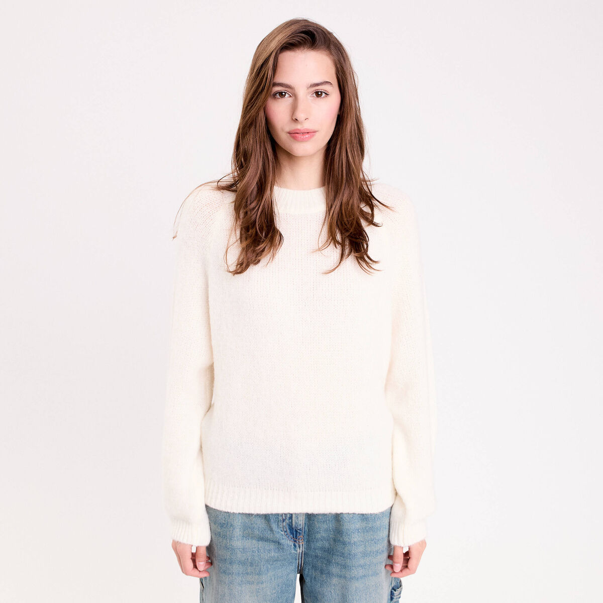 Pull manches longues ecru femme