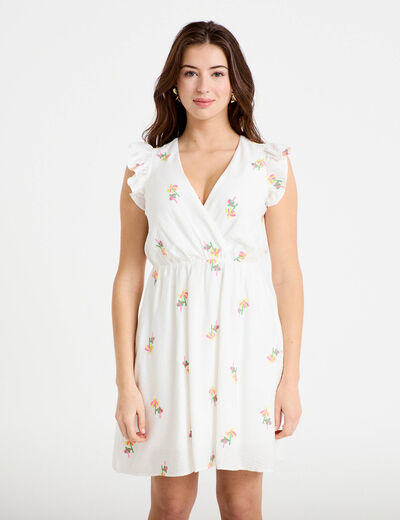 Robe courte &eacute;vas&eacute;e col coeur blanc femme