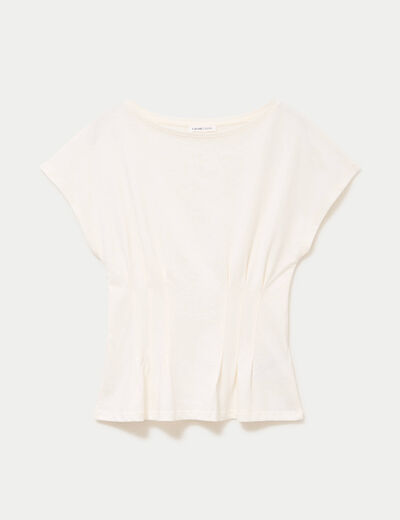T-shirt cintr&eacute; col rond manches courtes ecru femme