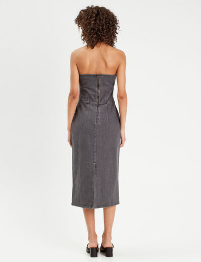 Robe bustier moulante en jean denim gris femme
