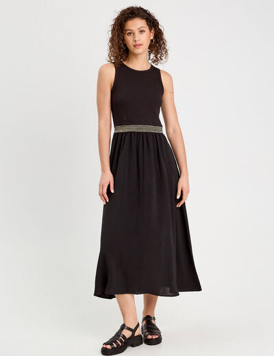 Robe longue effet 2-en1 noir femme