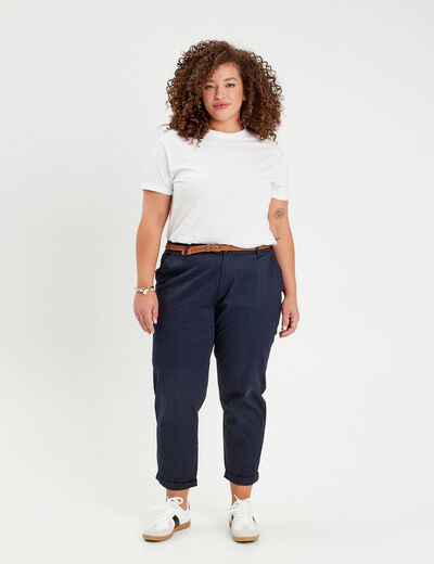 Pantalon chino 7/8ème bleu marine femme