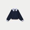 Sweat col chemise manches longues bleu marine femme