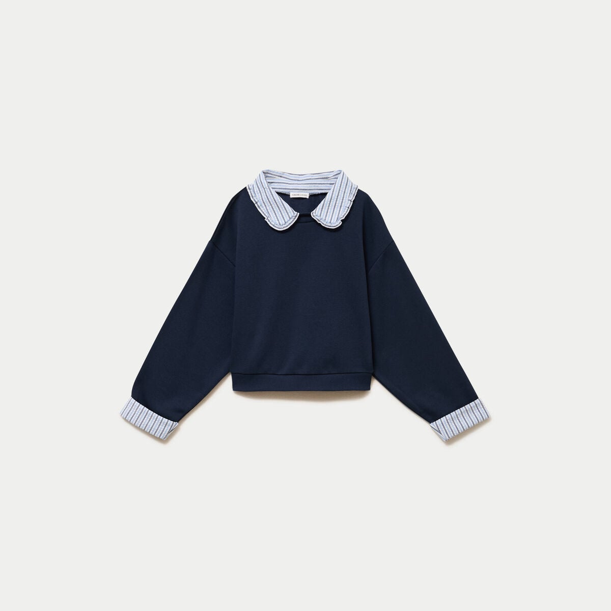 Sweat col chemise manches longues bleu marine femme