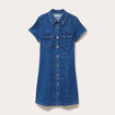 Robe trap&egrave;ze courte en jean col chemise denim double stone femme