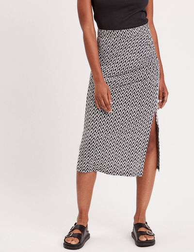 Jupe longue droite fronces noir femme