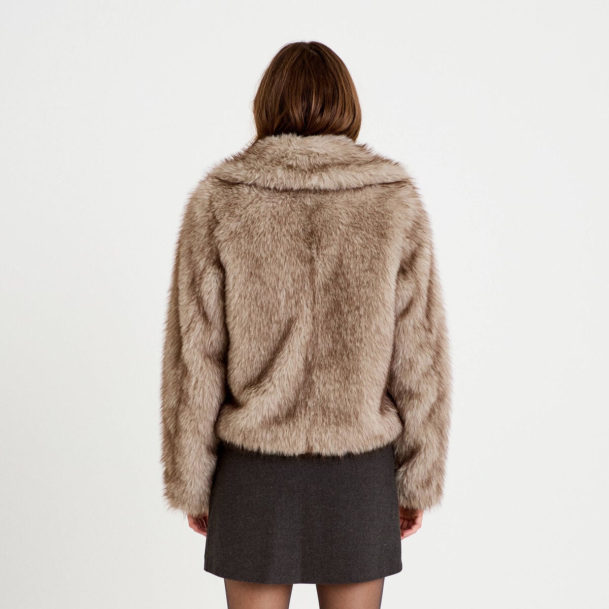 Manteau fausse fourrure taupe femme