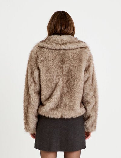 Manteau fausse fourrure taupe femme