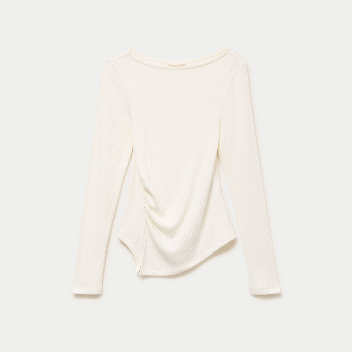 Top ajust&eacute; manches longues col rond ecru femme