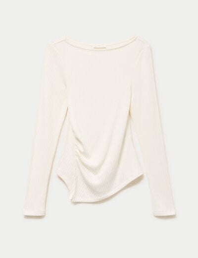 Top ajust&eacute; manches longues col rond ecru femme