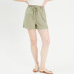 Short regular contenant du lin vert kaki femme