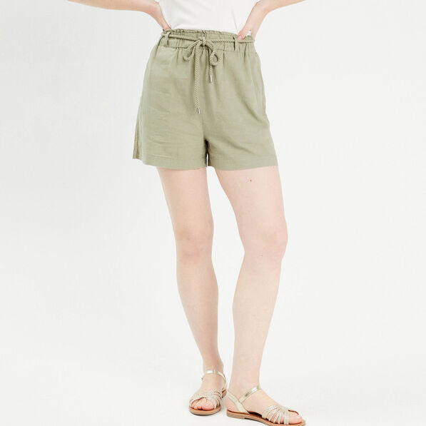 short regular contenant du lin vert kaki femme Short regular contenant du lin vert kaki femme